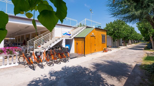 Biciclette parcheggiate di fronte a un edificio con scale.