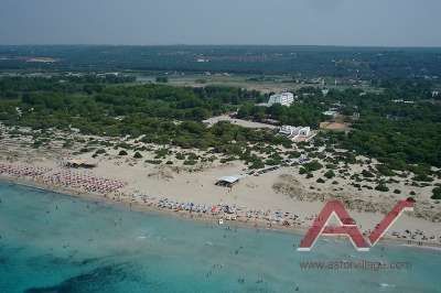 Spiaggia con mare azzurro e ombrelloni.